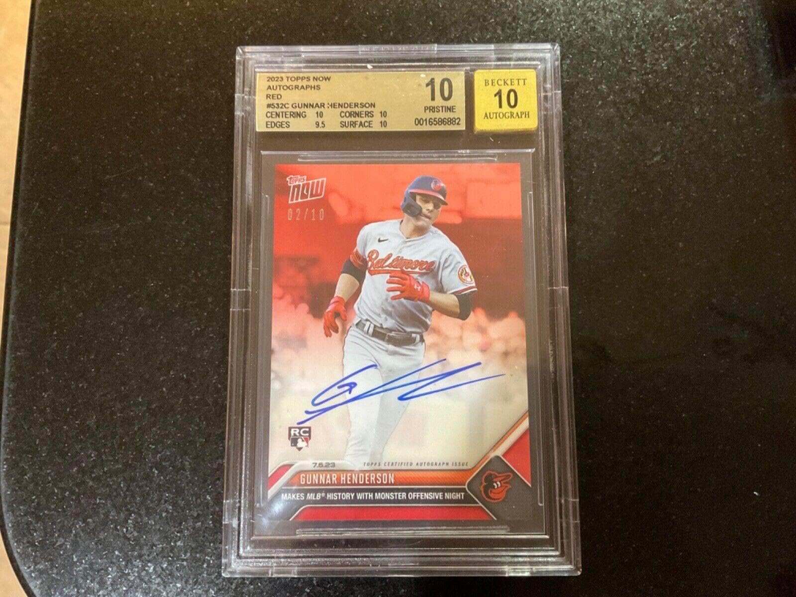 2023 Topps Now Gunnar Henderson 532 Rookie Auto BGS 10 UNIFORM #2 