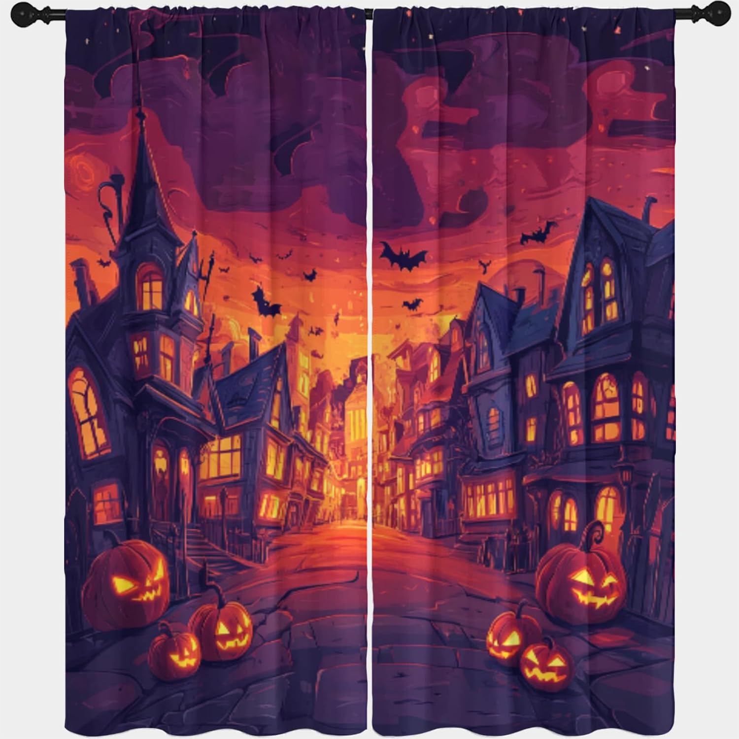 Halloween, Bedroom Blackout Thermal Insulation Curtains Pumpkin Pirate Horror Ghost Face Spider Web Fun Rod Pocket Thermal Insulated with Noise Reduction Curtains for Bedroom 42x63 Inch