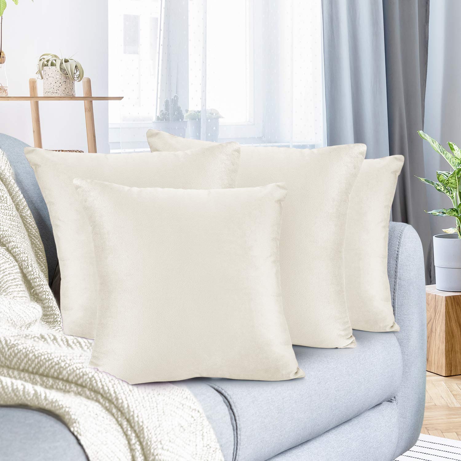 Nestl Throw Pillow Covers Cozy Velvet Decorative Outdoor Pillow Covers 18X18 Inches Soft Solid Cushion Covers for Sofa