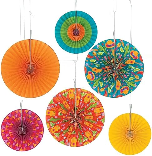 Fun Express - Lets Fiesta! Abanicos colgantes de papel para el Cinco de Mayo - Decoración de fiesta - Decoración colgante - Faroles - Cinco de Mayo