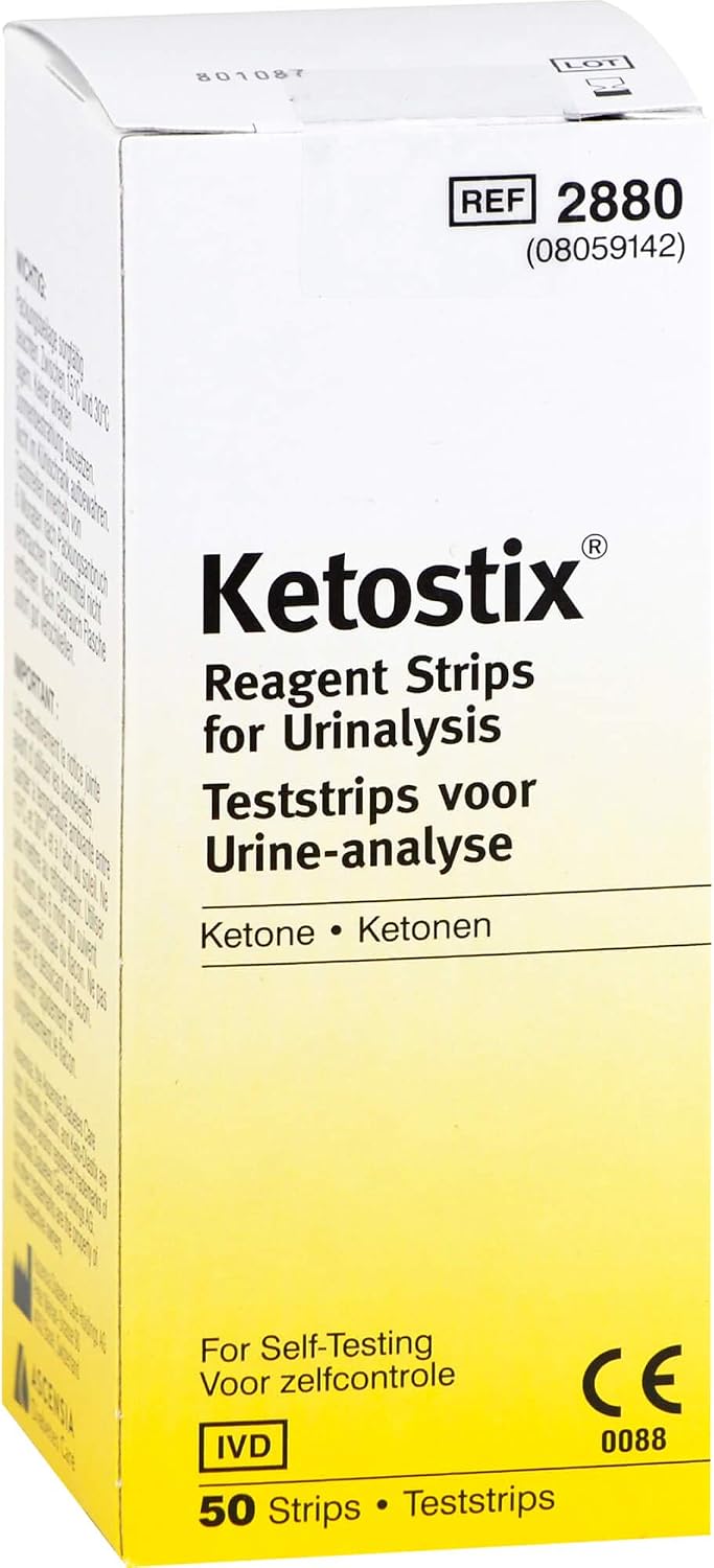 Bayer Ketostix® — тест-полоски для анализа мочи на содержание кетонов и сахара, 50 штук
