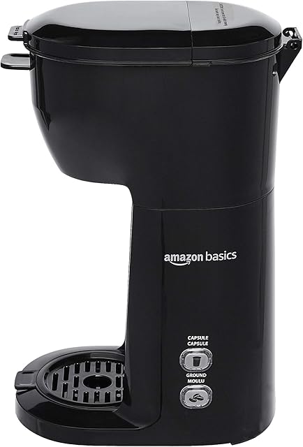 Amazon Basics Compact Dual Brew Single Serve Capsule Coffee Maker, 14 oz, Black, 8.15" x 5.32" x 11.99"