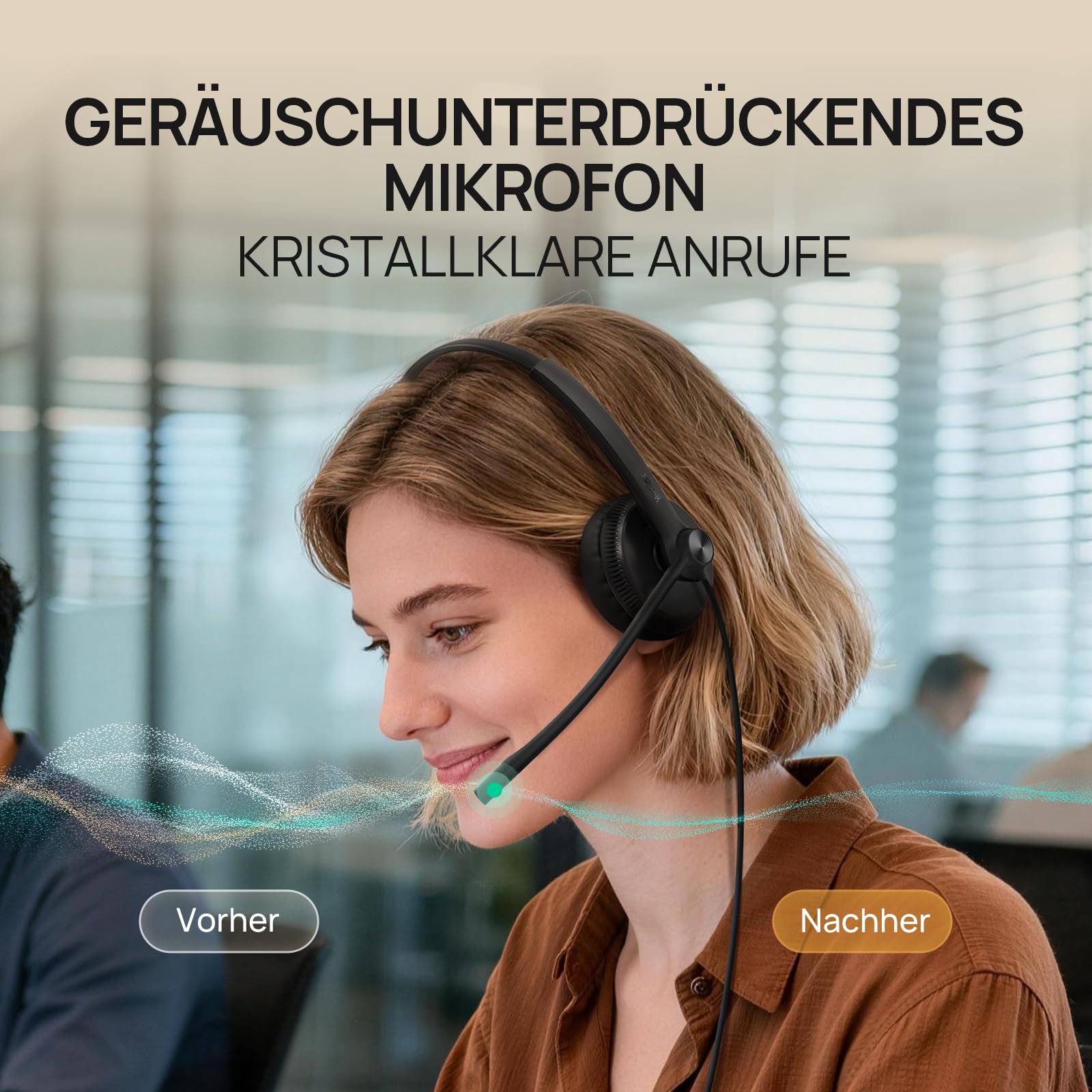 Yealink YHS34 Auriculares telefónicos con Cables de conexión RJ9 y QD. Compatibles con teléfonos Poly, Avaya, Snom y Grandstream. Auriculares monoaurales con micrófono para teléfonos de Oficina