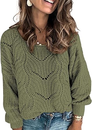Dokotoo Womens Sweaters 2025 Crewneck Cute Elegant Soft Long Sleeve Hollow Cable Knit Pullover Tops