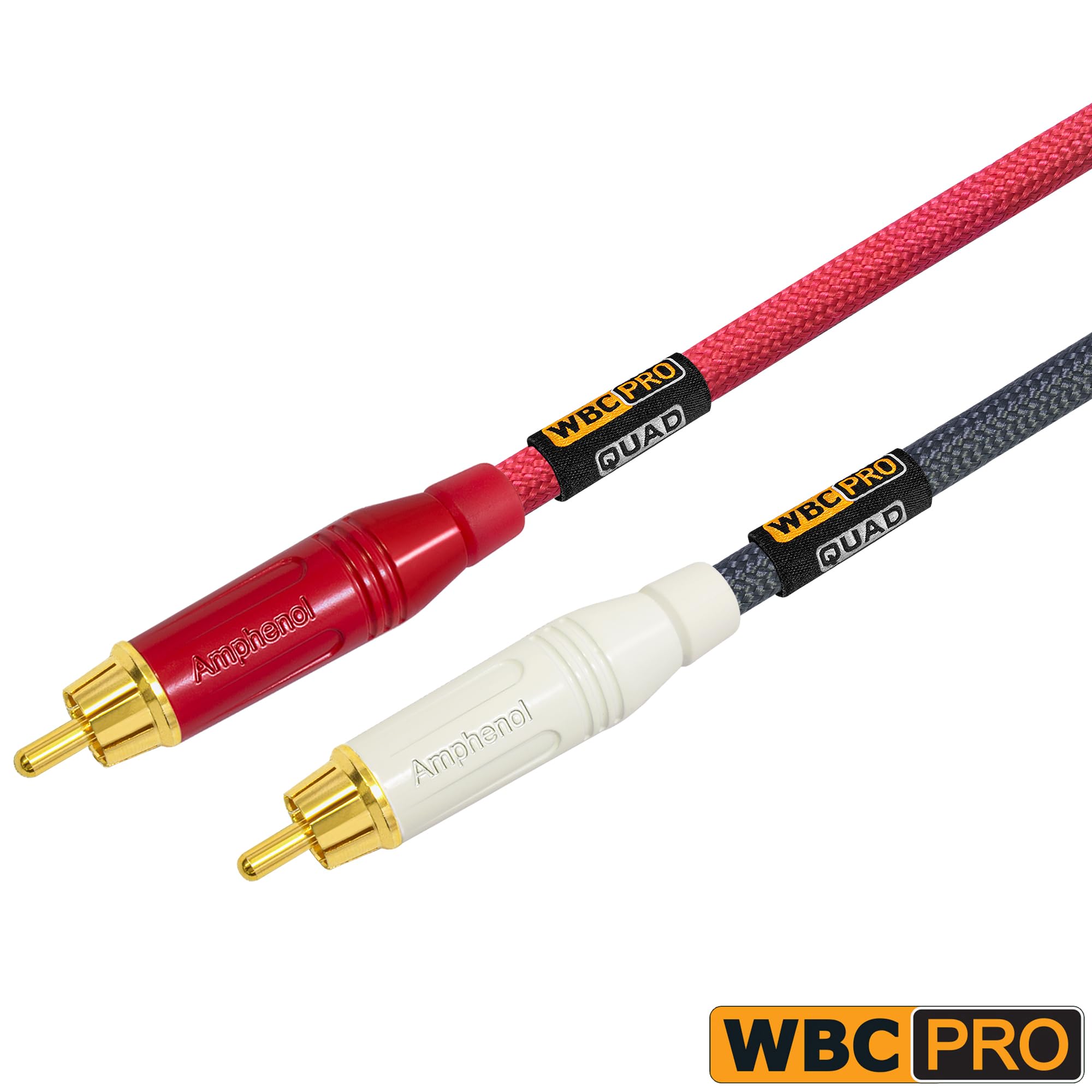 Coppia di cavi RCA WBC-PRO-Quad ultra-silenziosi, ultra flessibili, Star-Quad Audiophile e Pro-Grade Audiophile con connettori RCA Amphenol ACPR Gold – grigio e rosso – direzionale