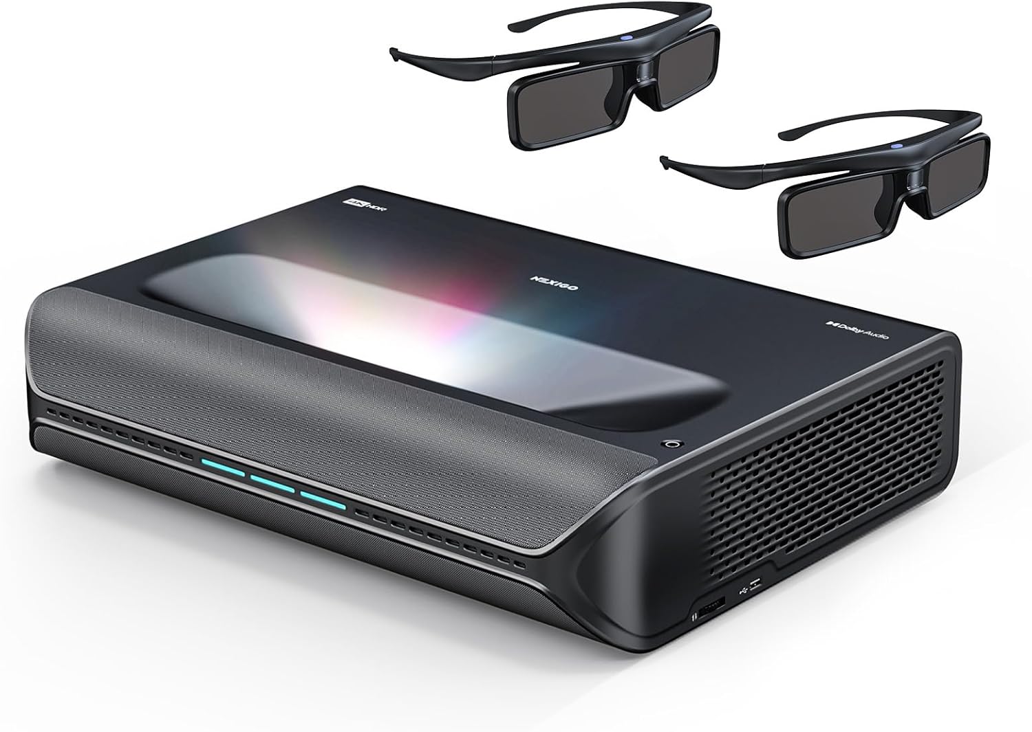 NexiGo Aurora Pro MKII Bundle, 4K Tri-Color Laser UST Projector, Scene Adapt Engine with Dynamic Iris & Laser Dimming, 0.21:1, Dolby Vision & Atoms, HDR10+, Active 3D, with DLP Link 3D Glasses(2 Pack)