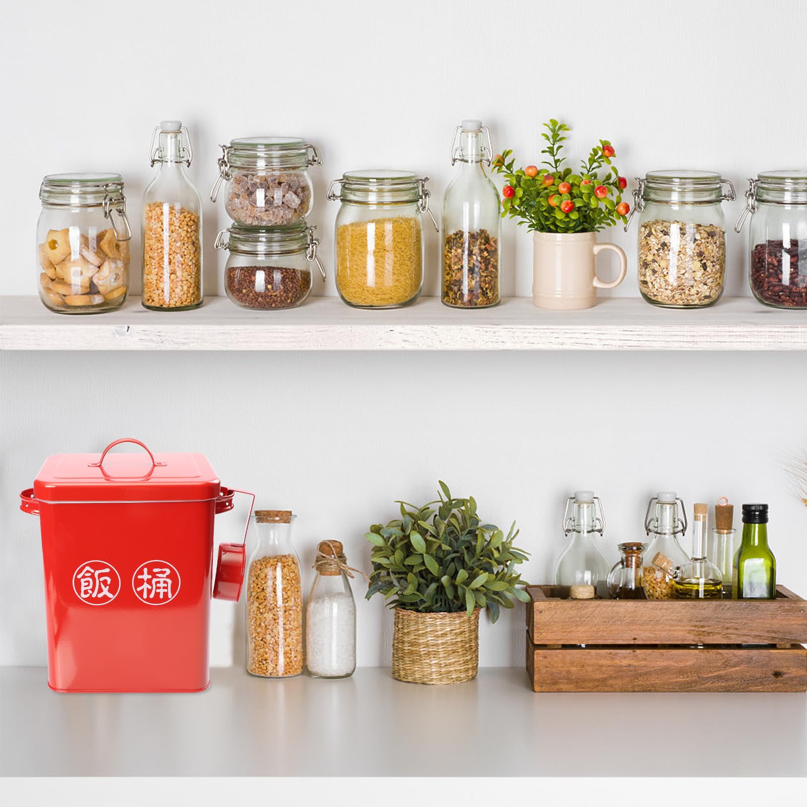 Secchio per Cibo per Animali Domestici Rosso, Grande Capacità, Acciaio | Grains e Dog Food, Uso Domestico, Include Spoons, Facile da Pulire