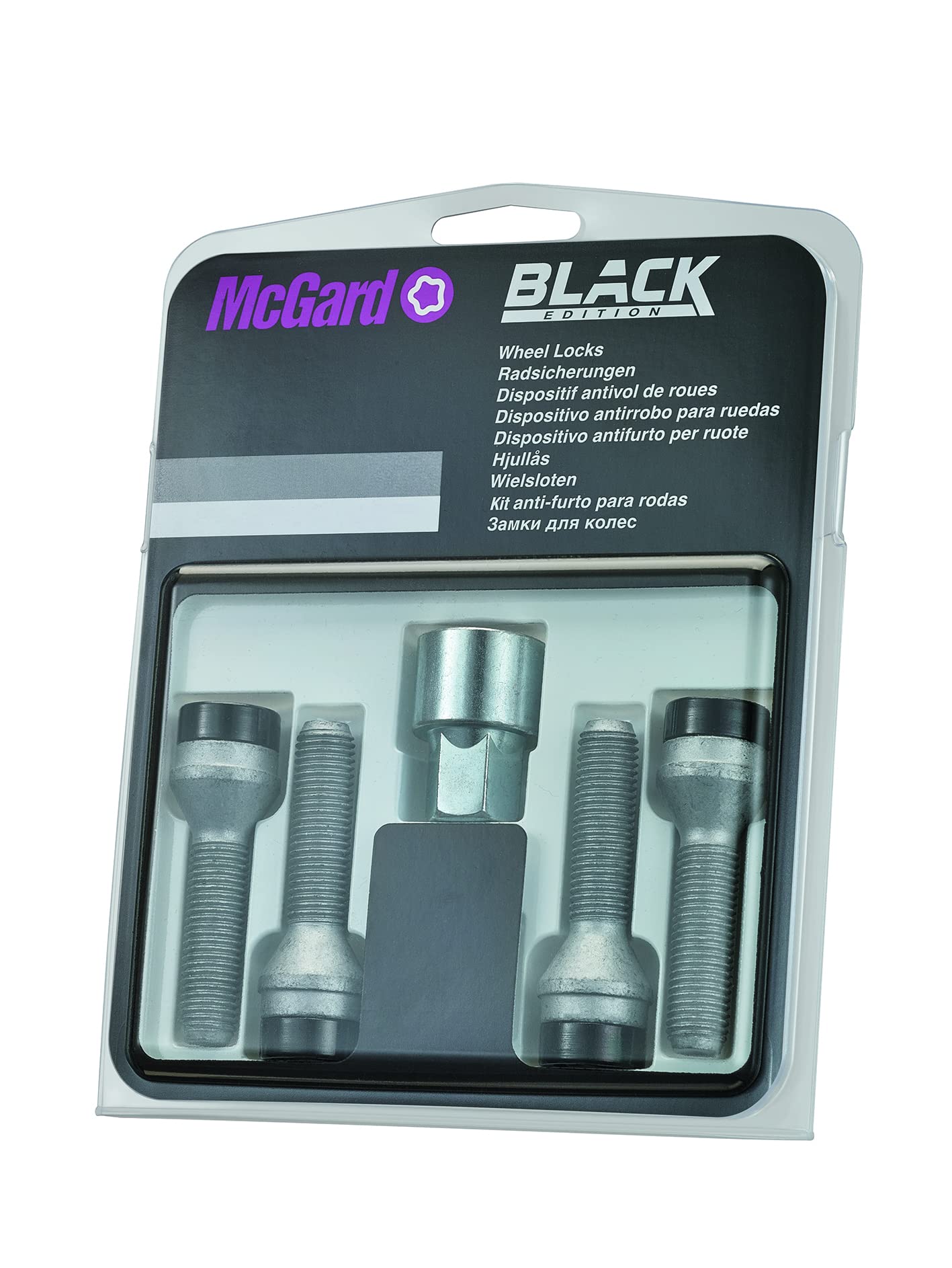 McGard 27.288SUB - Set of Wheel Lock Bolts Taper Seat 60° M14 x 1.5 SW19 Total Length 55.4 mm Shaft Length 34.0 mm Black