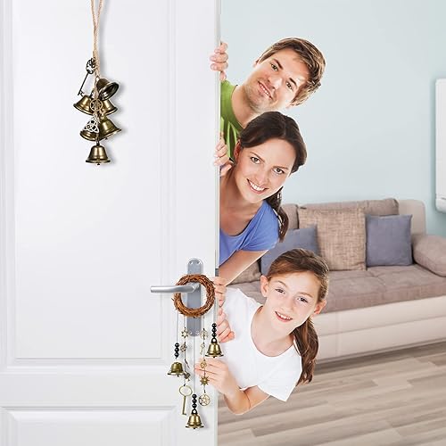 Miniatura 12 de 2 piezas de campanas de bruja para proteger las puertas, campanas de viento de bruja, corona hecha a mano para decoración de puerta del hogar, pomo
