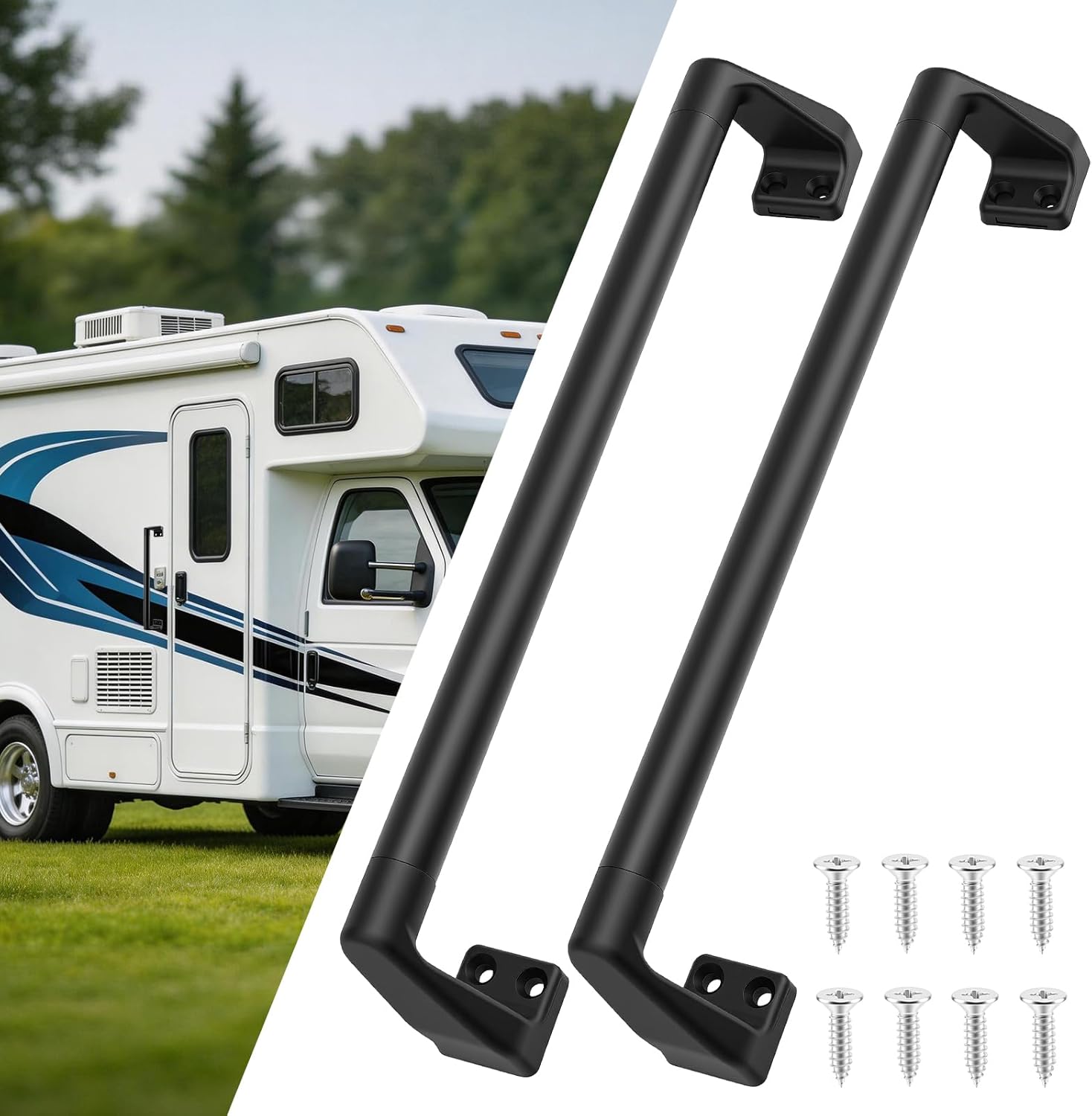 16" RV Door Handle & RV Handrail for RV Steps with Handrail | Anti-Slip RV Screen Door Handle | Car Door Step & Garage Door Handle Replacement | Matte Black Aluminum Safety Entry Assist
