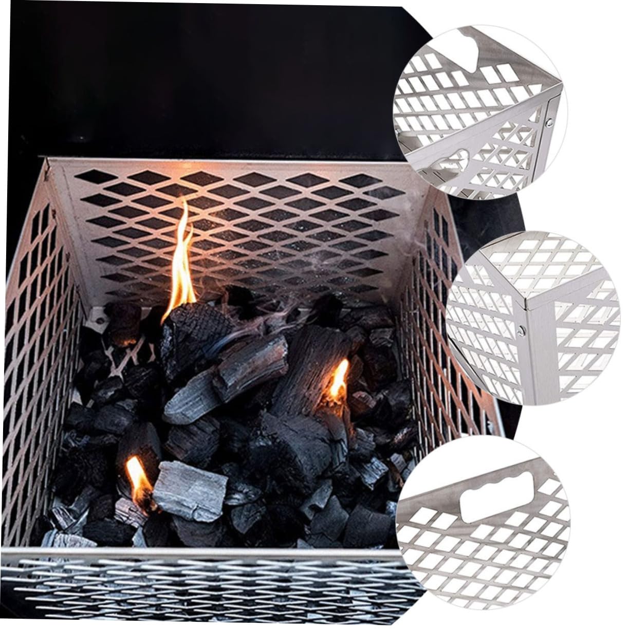 Cestello per Carbone in Acciaio Inox Manico Staccabile, Contenitore per Barbecue Offset per Affumicatura, Pratico Accessorio per Grigliate All’aperto