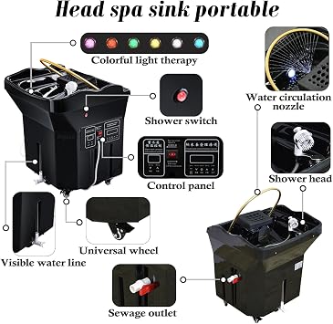 Bigsea Japanese Head Spa Equipment Sink Portable with 60L Water Tank, Thermostatic Water Circulation Shampoo Basin, Enhance the Head Wash Experience