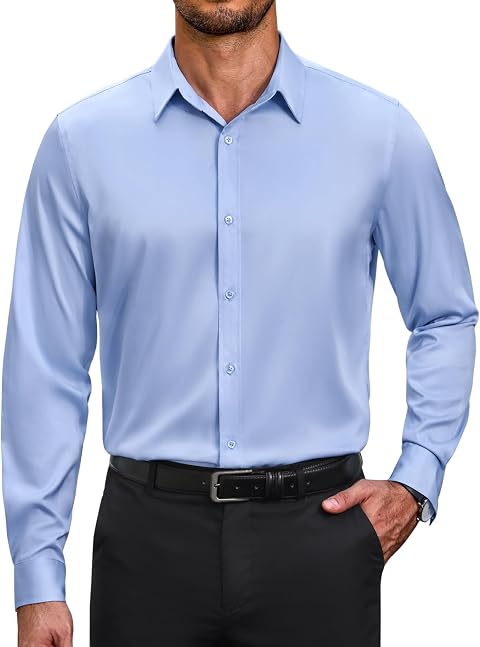 COOFANDY Men's Wrinkle Free Dress Shirt Stretch Long Sleeve Button Down Shirts Formal Business Shirt