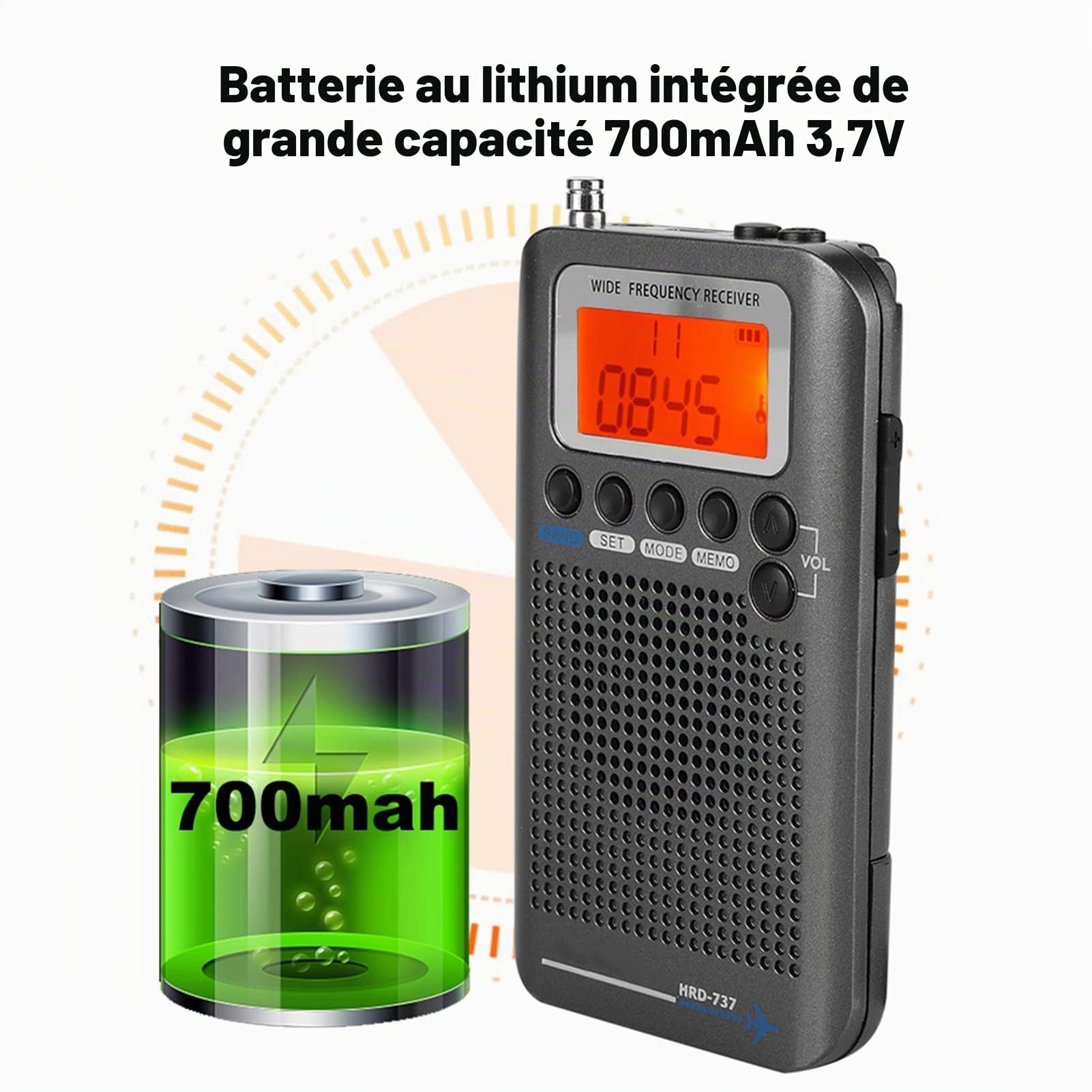 Akozon Radio Bande VHF, Récepteur Radio Bande Avion Enregistreur Portable Portable dans La complète (Gris) d'Avions avec Complète AIR FM AM CB S Écran LCD Rétroéclairage(Noir)