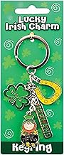 Irish Style Charm Keychain With Horseshoe, Shamrock & Leprechaun In Pot Of Gold