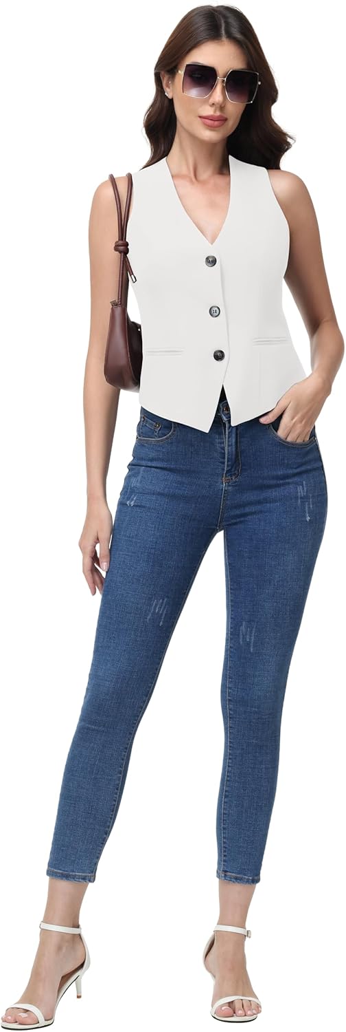 V VOCNI Vest Tops for Women Trendy Suit Vest Top V-Neck Sleeveless Button Dressy Casual Fashion Waistcoat - Image 7