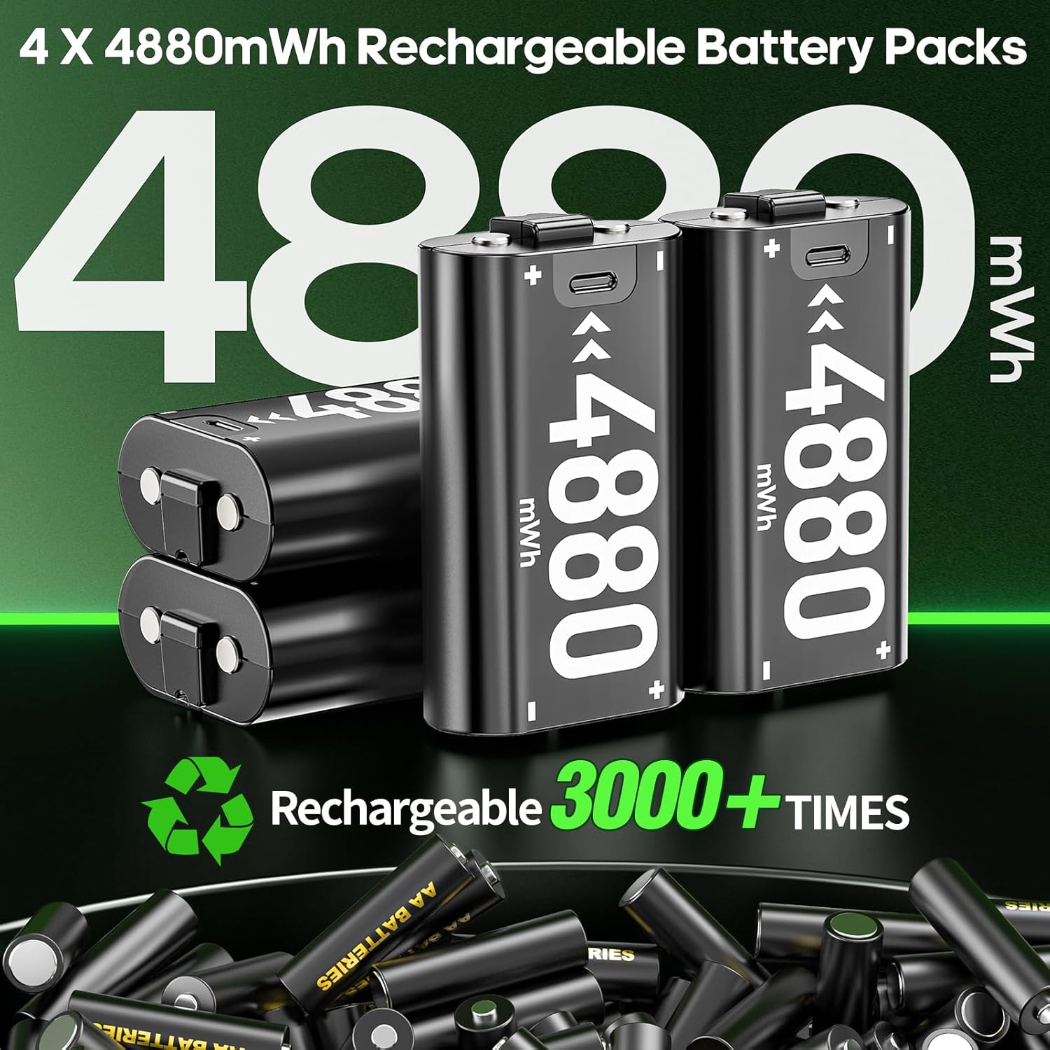 OIVO Rechargeable Battery for XboxOne/Xbox Series X|S, 4 x 4880mWh Xbox Batteries, Xbx Series Battery Charger Station for XboxOne S|X/Elite Controllers - Image 8