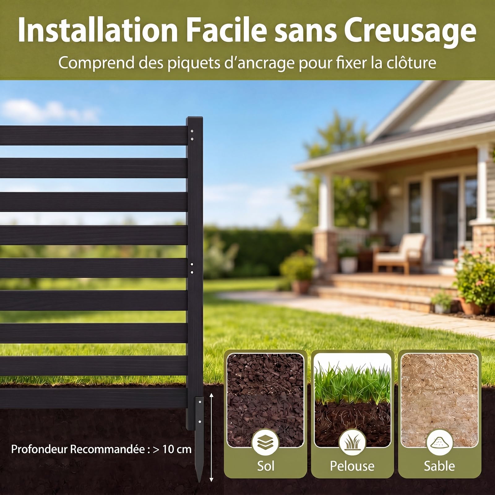 GYMAX 2 Panneaux Clôture de Jardin Modulable, Palissades en Bois, 98 x 107 CM, Barriere Jardin à Lattes Modulable en Bois de Sapin, pour Balcon, Terrasse et Parterre de Fleur Bordure (Noir)