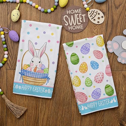 Miniatura 3 de ARKENY Juego de 2 toallas de cocina de Pascua, huevos de conejo blanco, paños de cocina de secado de 18 x 26 pulgadas, decoración de primavera de