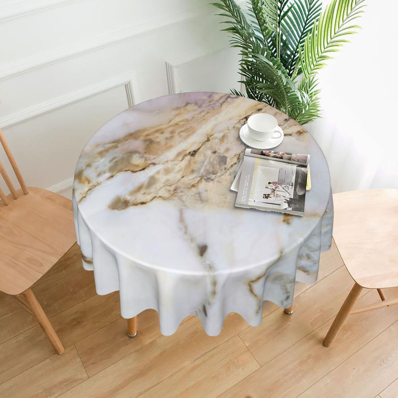 VCzsdff Marble Print Stain Resistant Round Tablecloth 60in Family Friendly Polyester Cloth for Kids Meals