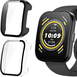 Compatible for Amazfit Bip 5 Case, Lamshaw Hard PC Case with Screen Protector Compatible for Amazfit Bip 5 Smart Watch (2 Pack-Black+Clear)