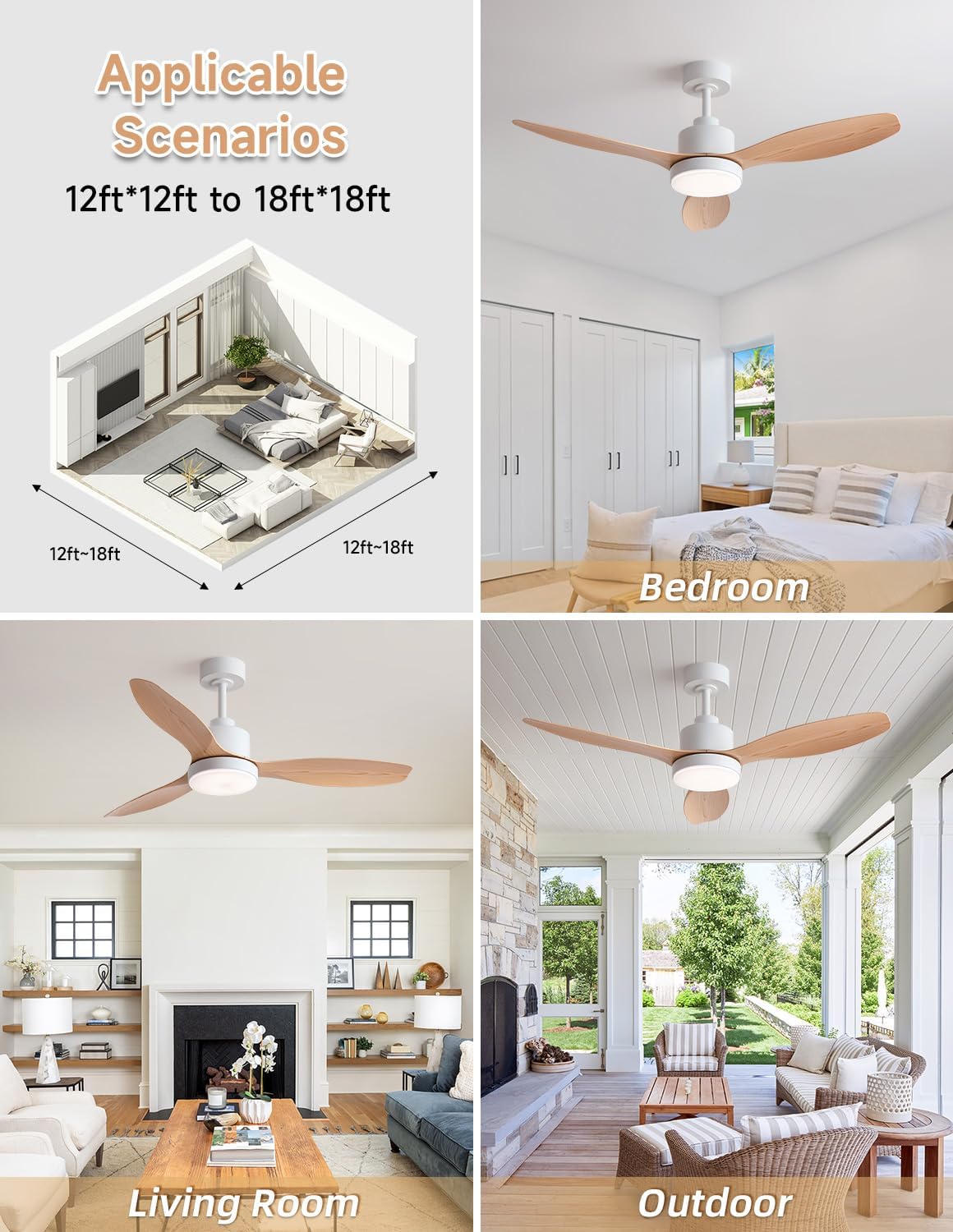 nebulium 52-Inch Ceiling Fans with Light: App/Remote Control, Reversible Quiet DC Motor, 3CCT Dimmable, Modern Ceiling Fan for Indoor Bedroom Living Room, White