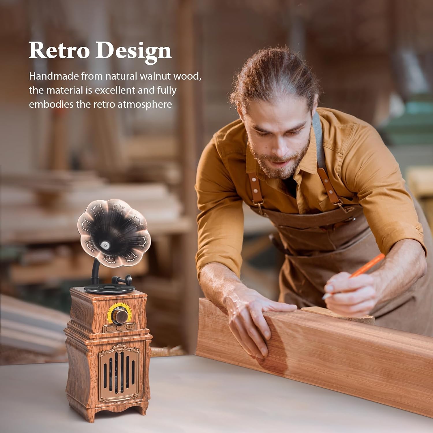 COLSUR Przenośne radio ręcznie robione głośniki Bluetooth retro drewniane Bluetooth z super basem subwooferem z wejściem audio radiem FM
