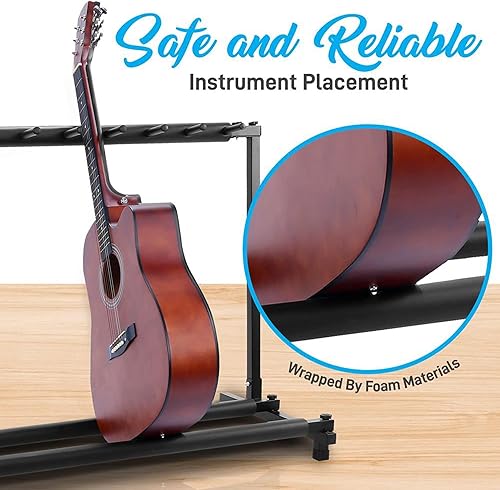 Miniatura 5 de Pyle 9-Space Foldable Universal Multi Guitar Stand - Guitar Stand Portable Collapsible Instrument Floor Guitar Rack Holder w Foam Padding - For