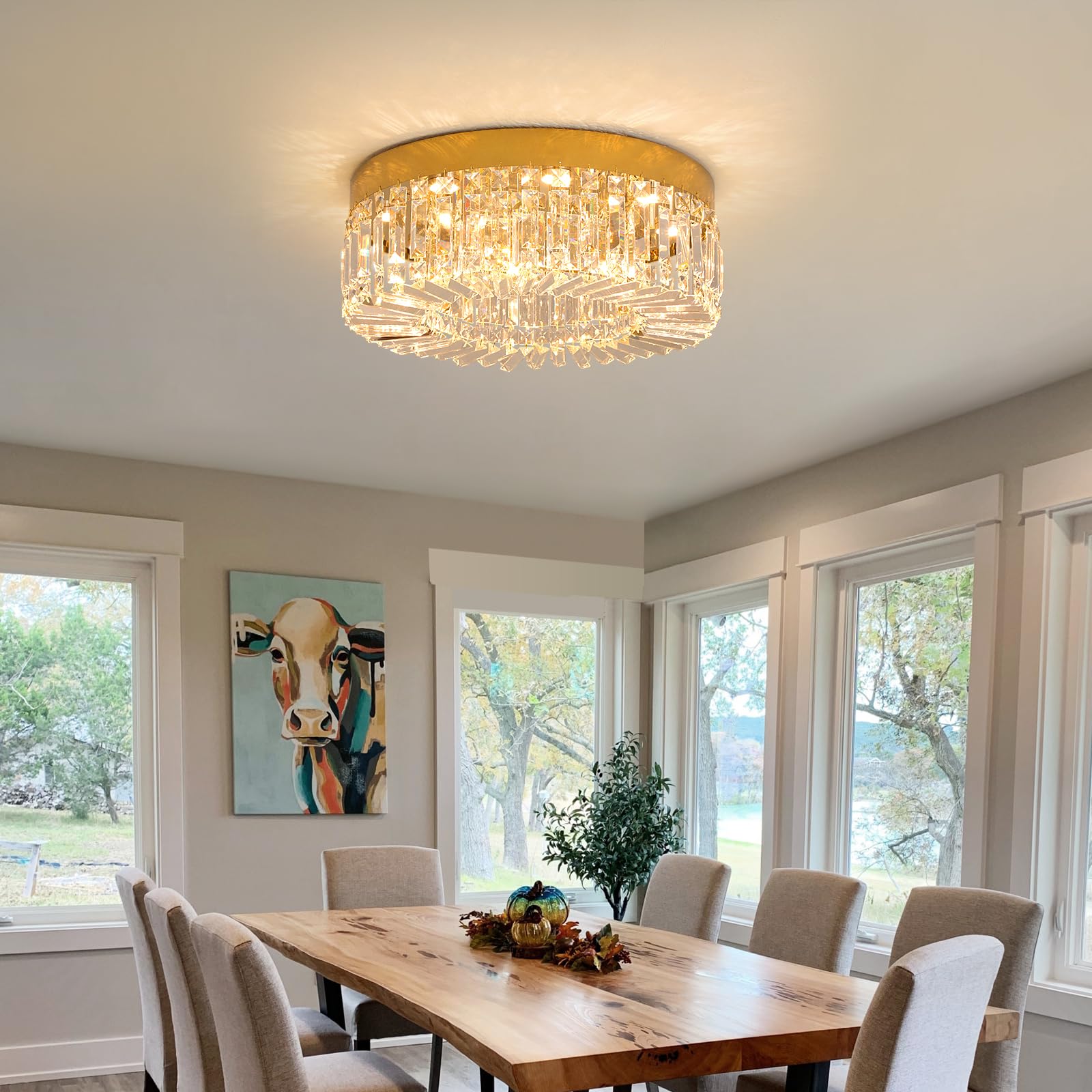 VETRULUS Kristall Kronleuchter 50CM Gold Semi Flush Mount Deckenleuchte Moderne Kronleuchter für Esszimmer Wohnzimmer Schlafzimmer