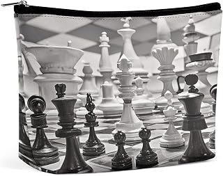 Travel Makeup Bag Portable Cosmetic Bags for Women Black And White Chess Make Up Bags Organizer With Zipper Waterproof Open Flat Toiletry Bag Cute Makeup Pouch for Travel Accessories