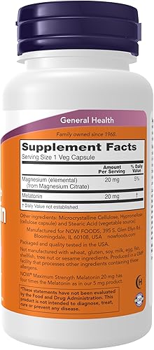 Miniatura 2 de NOW Foods Supplements, Maximum Strength Melatonin 20 mg, Healthy Sleep Cycle*, Free Radical Scavenger*, Gastrointestinal Support*, 90 Veg Capsules