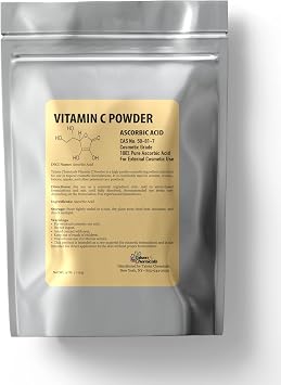 Pure Vitamin C Powder Organic 4 Oz / 113 g Ascorbic Acid Powder Cosmetic-Grade Antioxidant Ingredient for Skin DIY Skin Care