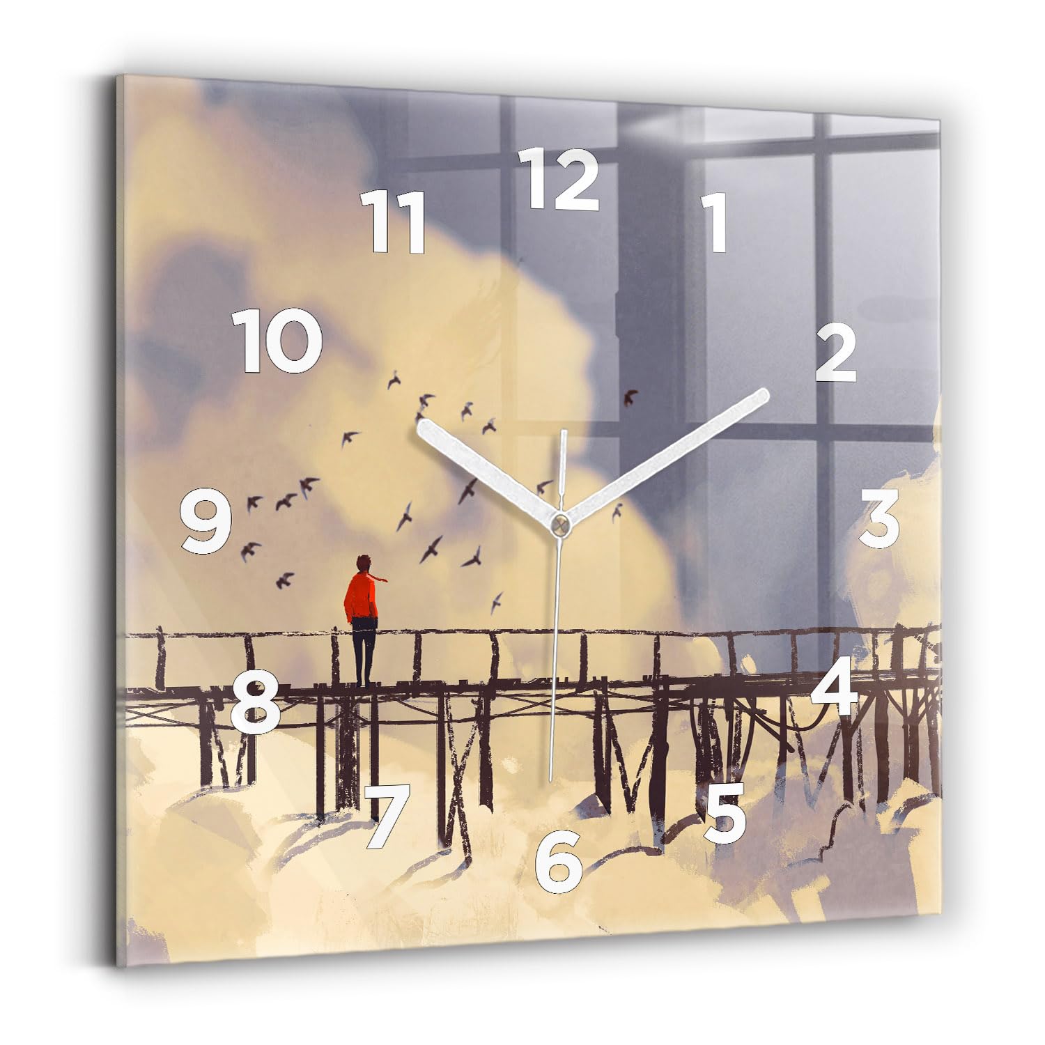 Horloge murale carrée 30x30 cm à mécanisme silencieux Wallfluent
