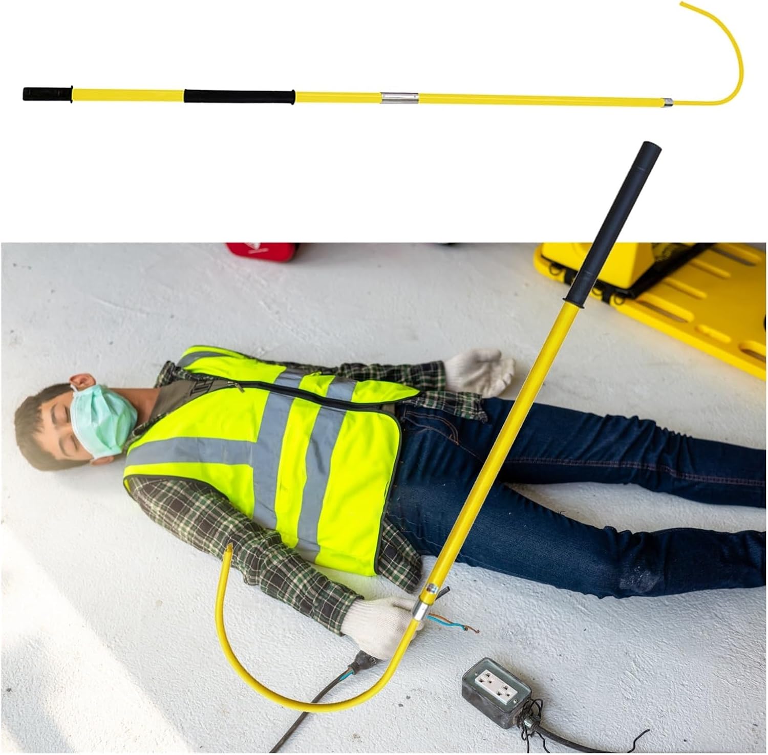 Lightweight Electrical Safety Rescue Hook for High Voltage Scenarios, Insulated Life-Saving Pole with U-Shape Hooks, Commercial Portable Security Tools(Yellow,1m/3.3ft)