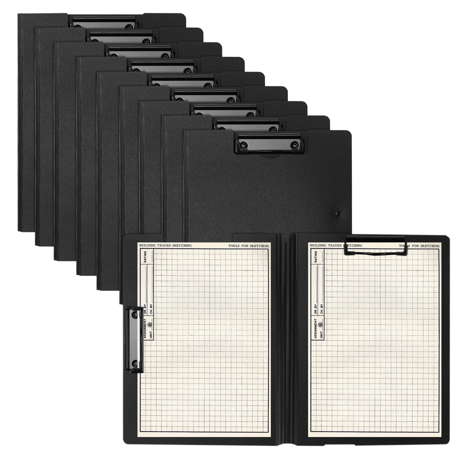 CHIHEUNG 10 PCS Clipboard Folder A4, Foldable Clipboards with Double Clips, Clip Coards A4 with Cover, Plastic Clipboard Folder for Office Documents, Meeting, Restaurant Orders