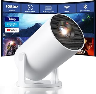 CLOKOWE Mini Projector with WiFi 6 & Bluetooth 5.2: 180° Rotation, Auto Keystone, 1080P Support, Built-in Apps for Streaming