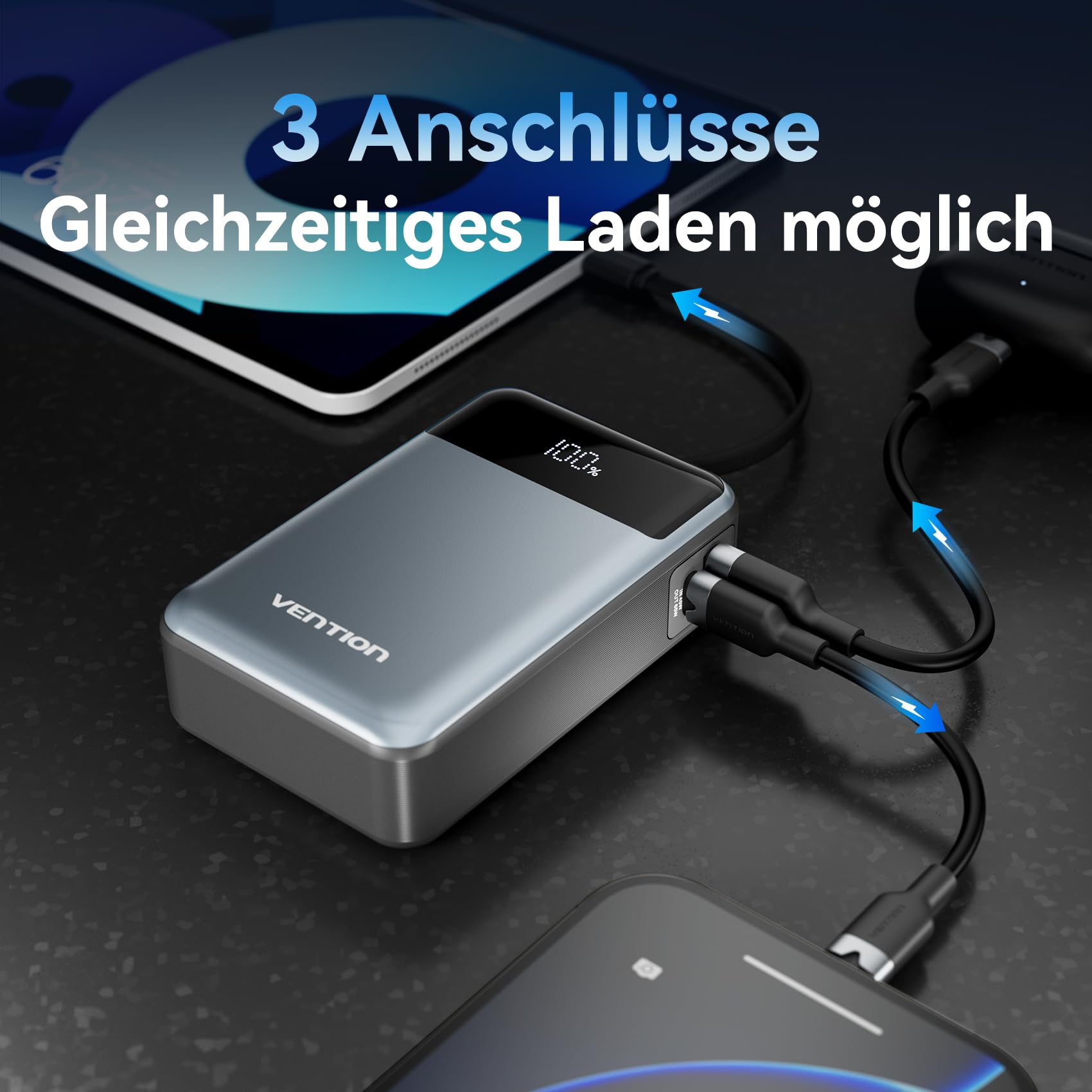 VENTION 65W 20000mAh Laptop Power Bank Schnellladung, Tragbarer Akku mit LED-Digitalanzeige, USB-C Power Bank für Laptops, iPad, MacBook, iPhone 16, 15, 14, Samsung S24, S23 usw