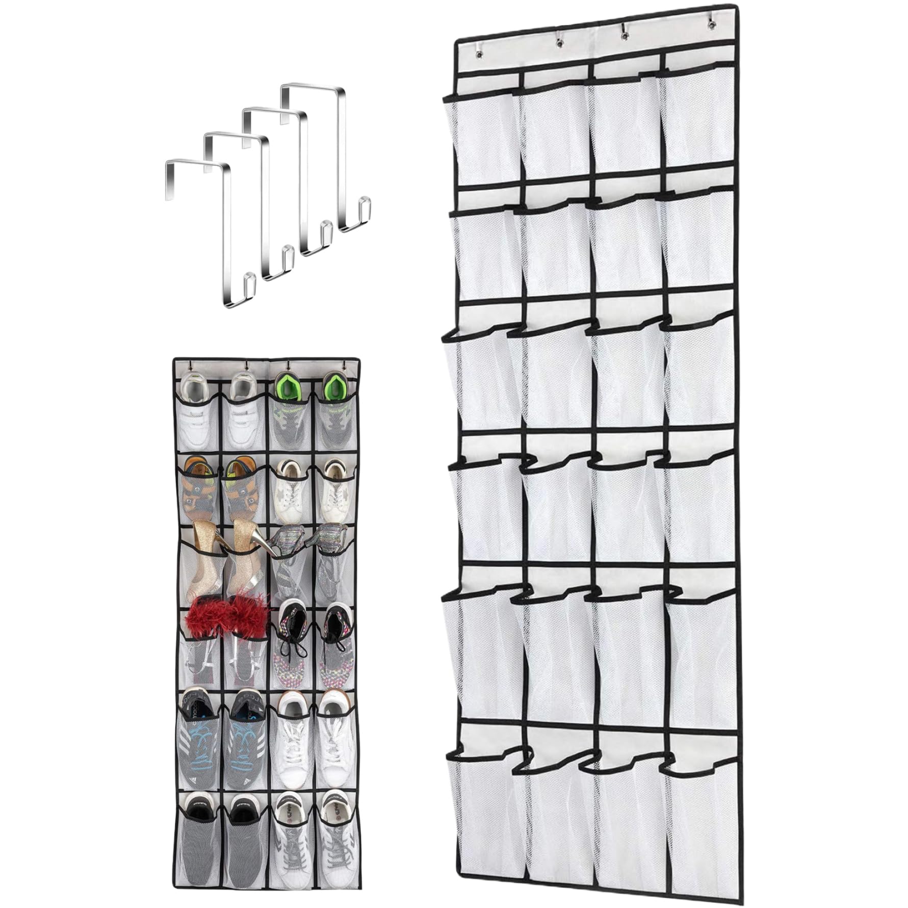 Organizador de zapatos colgante con 24 bolsillos grandes sobre la puerta para zapatos de talla 13 (59 x 21)