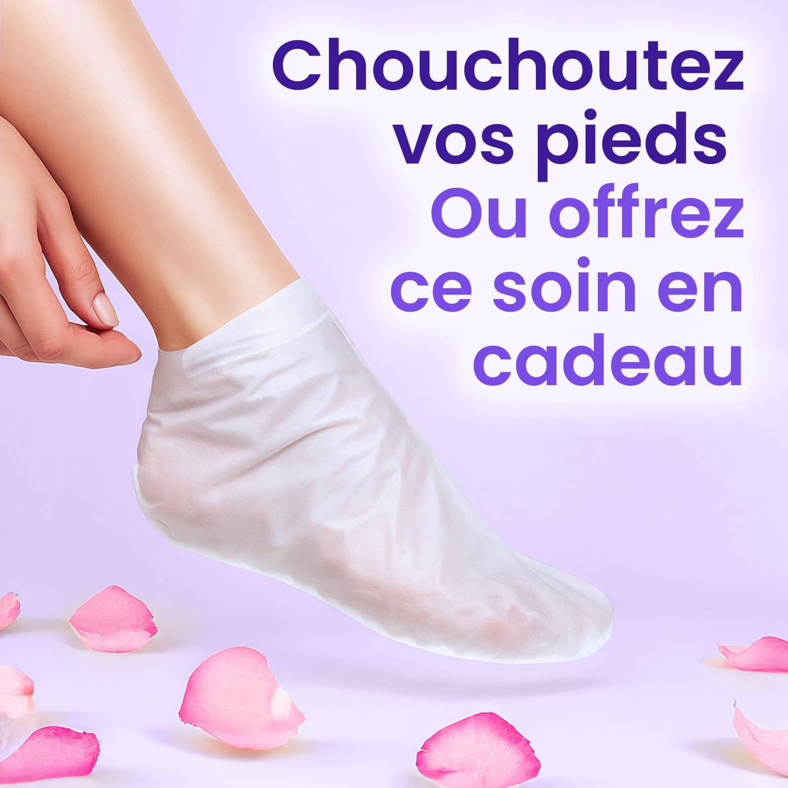 6 Paires Masque Pieds Hydratant au Lavande, pour Pieds Très Secs et Abîmés – Soin au Beurre de Karité, à l’Huile de Jojoba et à la Vitamine E, Foot Mask