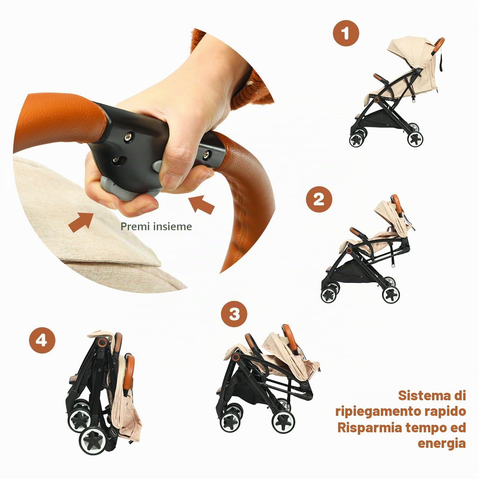 LIFEZEAL Passeggino Ultraleggero per Bambini 0-36 Mesi, Passeggino Compatto a Ombrello, per Viaggio, Aereo, Pieghevole, Regolabile, con Cintura di Sicurezza, Ruote, Freno, Parasole, Cesto, Beige