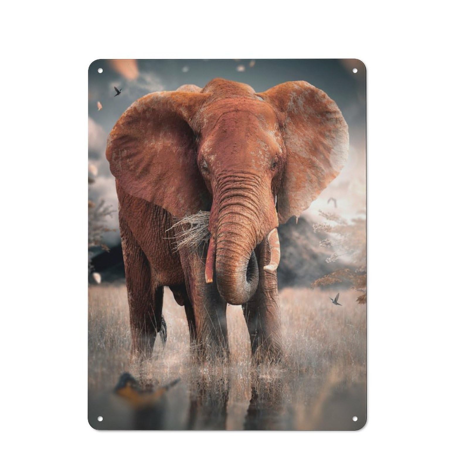 Retro Metal Plaque 40x30cm Featuring The Lonely Elephant, Bistro Wall Plaque for Bakery, Diner, Cafe Or Family Room