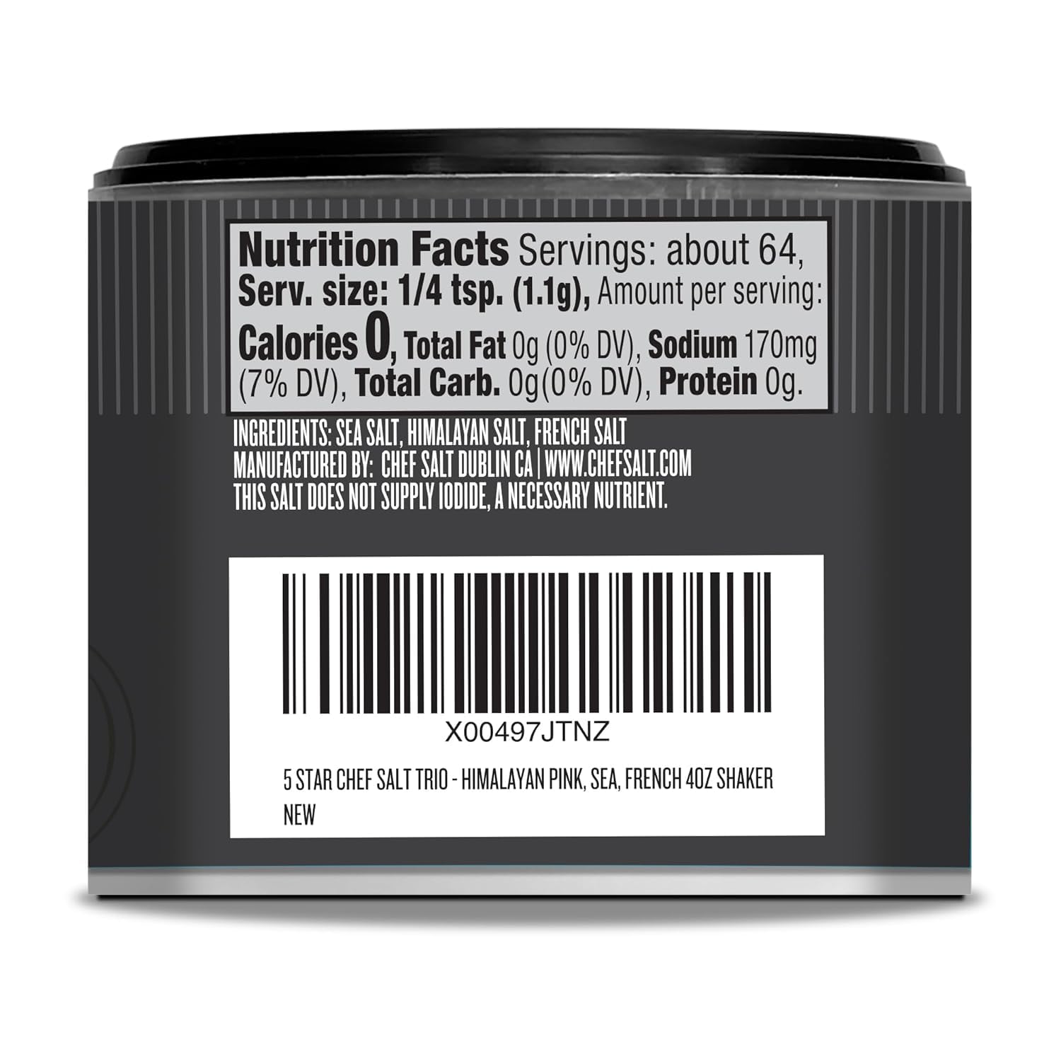 CHEF SALT Sampler Set of 3 Shaker Jars: Black Truffle 4oz, NY Steak 2.5oz, 5-Star 4oz - Variety Pack of Salts
