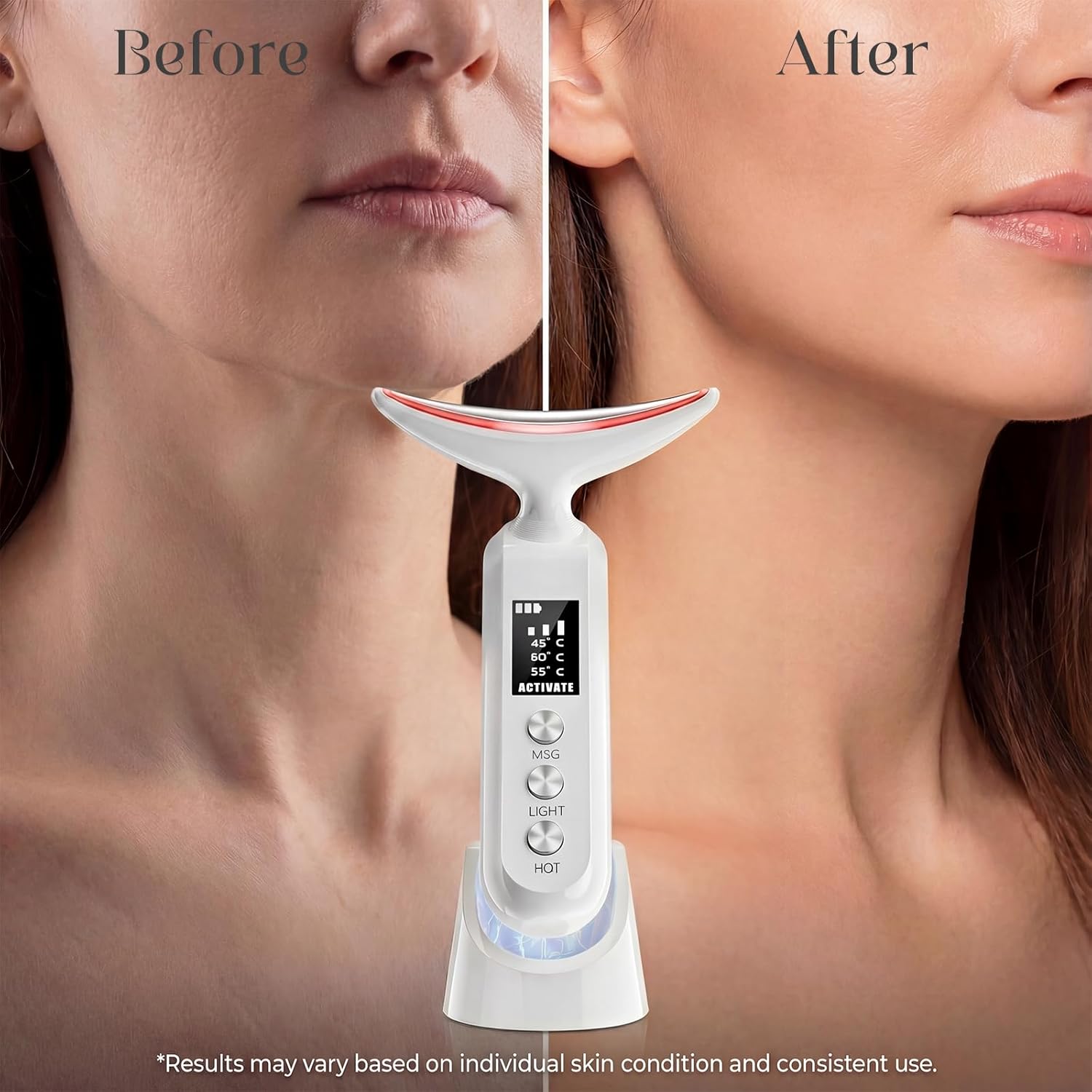 Face Massager with Led Light: 9-Color Facial Device - Neck Wrinkles Tightening Wand - Vibration Tool for Skin Care, White - Image 6