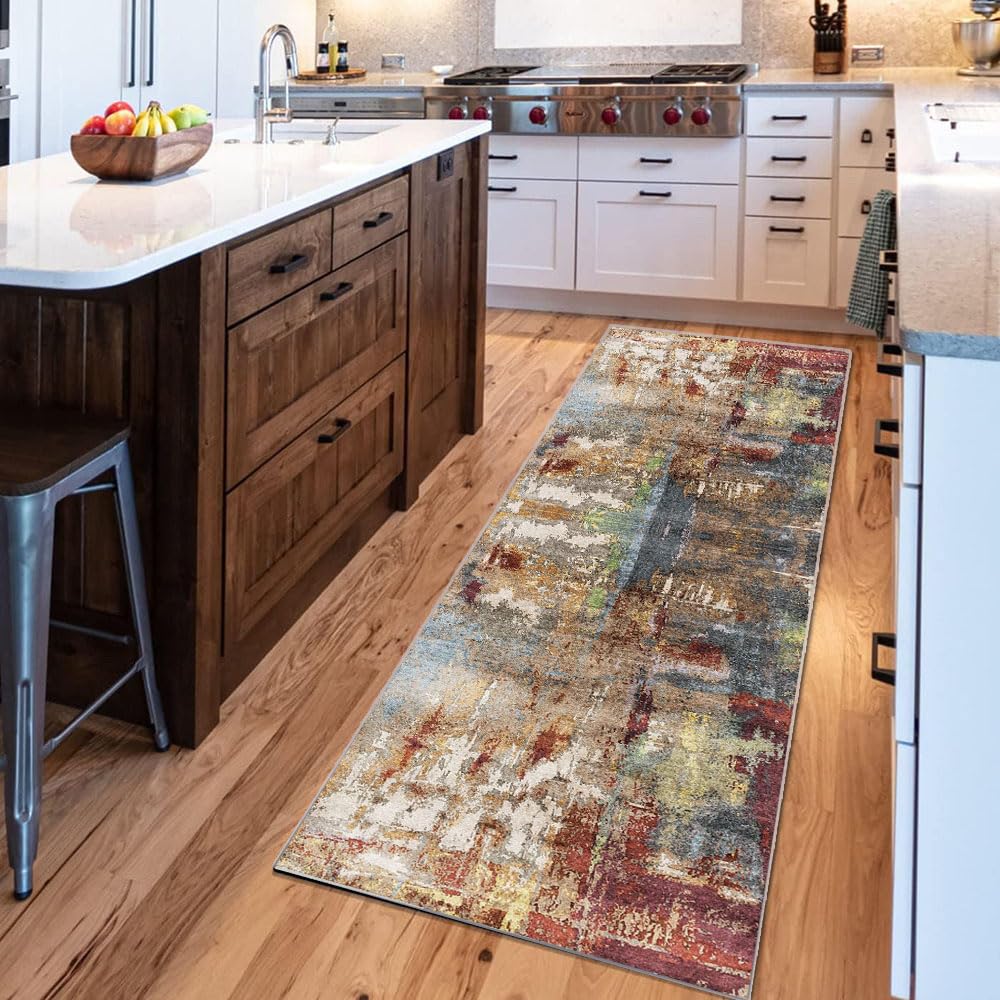 Läufer Teppich 61x183 Cm – Blumenmuster, Rutschfest, Waschbar, Weicher Samt, Für Flur, Küche, Schlafzimmer