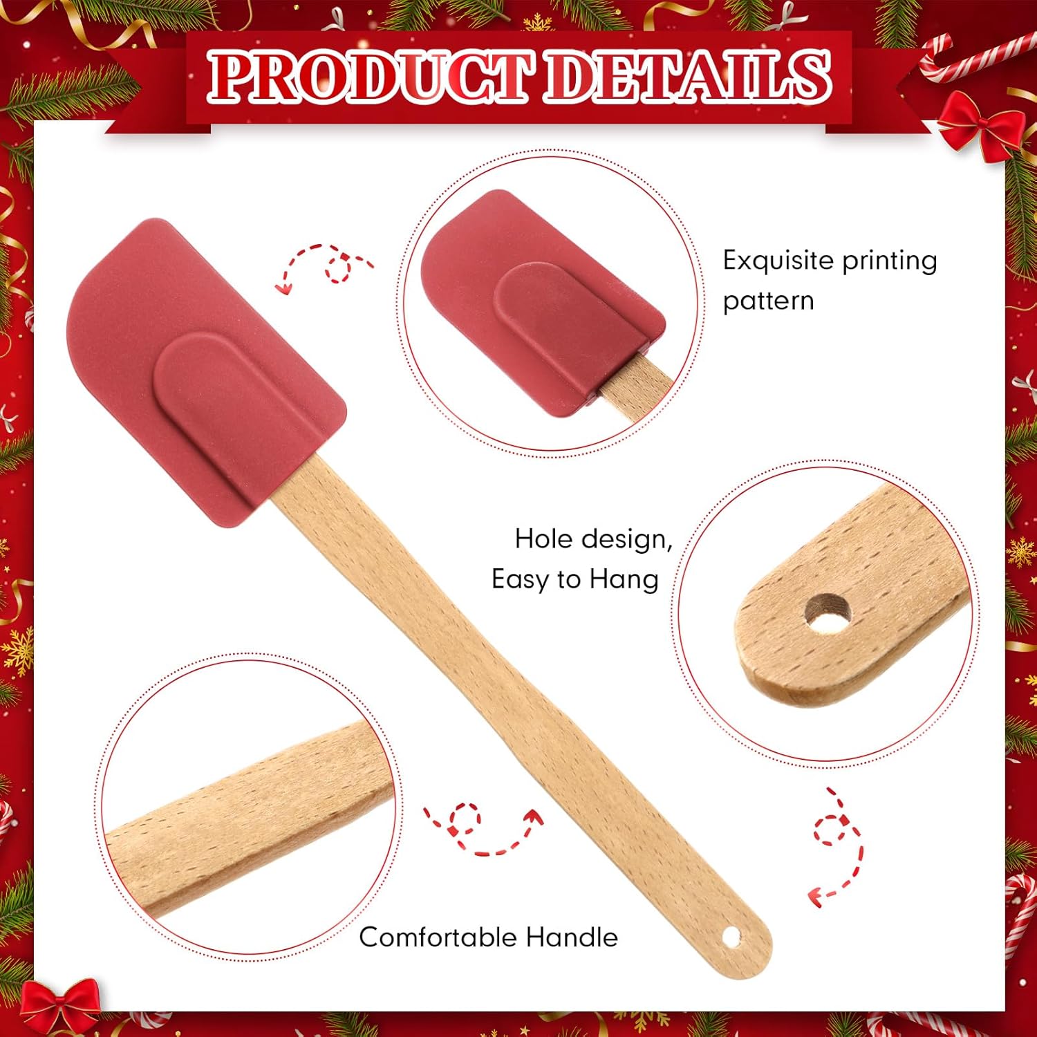 Funnymoom 6 Sets Christmas Kitchen Utensils Gifts Set Silicone Spatulas Christmas Towel Xmas Cooking Tools with Decorative Bell and Tags for Mom Neighbor Cooking Supplies Xmas Stocking Stuffers Gifts