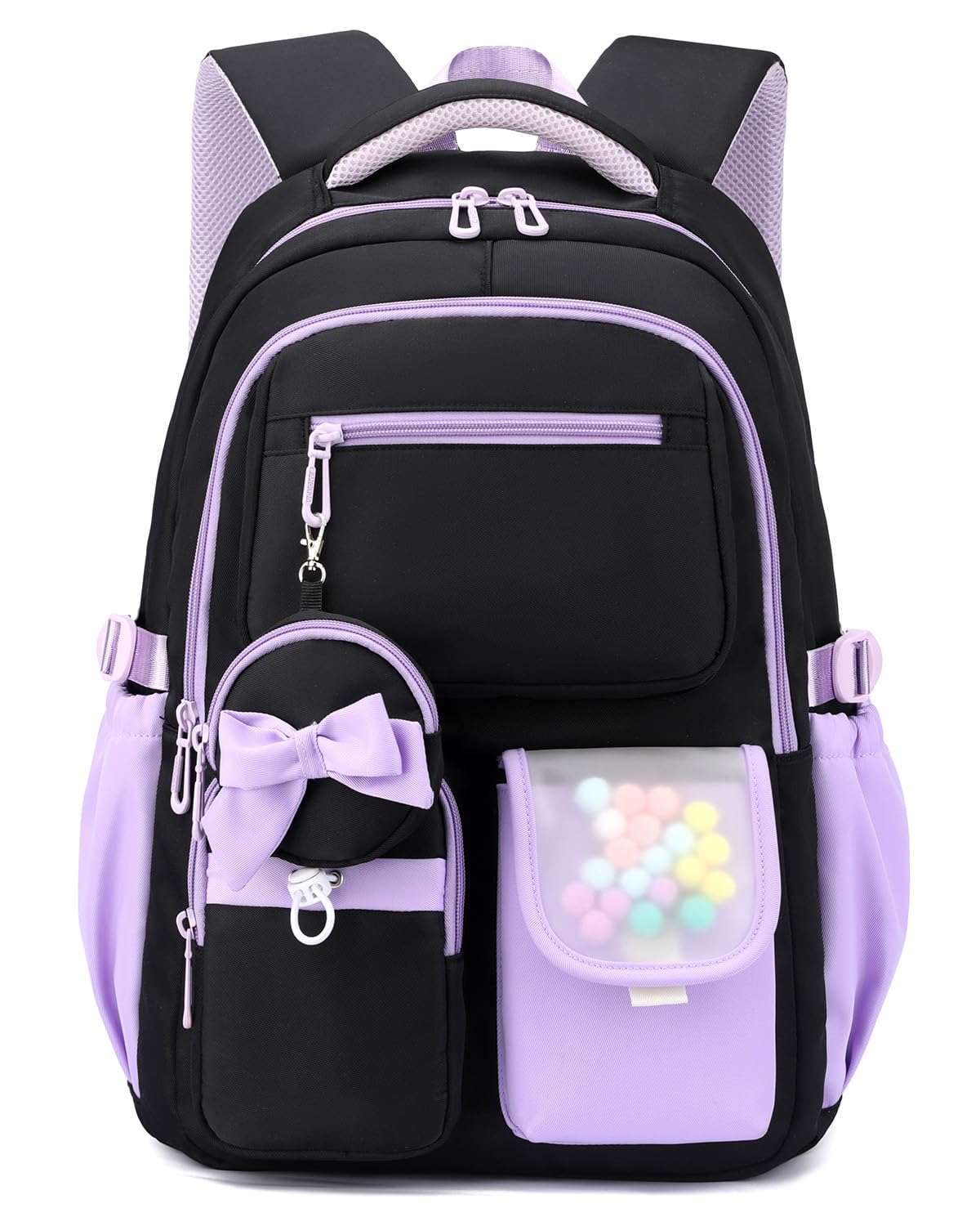 Amythe Cartable Fille Collège et Primaire, Sac à Dos Scolaire Adolescentes Léger Imperméable, Grand Sac D'école Fille pour Portable 15.6", Compatible Chariot,10-18 Ans -Violet