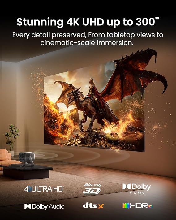 JMGO N3 Ultimate 4K Triple Laser Projector, 5800 ISO Lumens, 3-in-1 Lens Shift, Optical Zoom, AI Gimbal, 20000:1 Contrast, 1ms Low Latency, VRR & ALLM, Dolby Vision Home Theater.