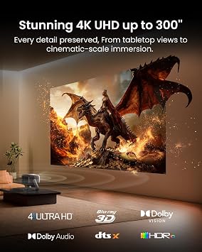 JMGO N3 Ultimate 4K Triple Laser Projector, 5800 ISO Lumens, 3-in-1 Lens Shift, Optical Zoom, AI Gimbal, 20000:1 Contrast, 1ms Low Latency, VRR & ALLM, Dolby Vision Home Theater.