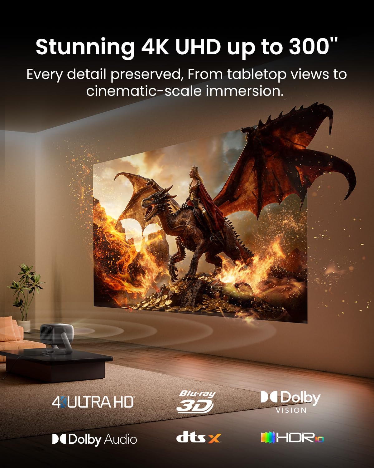 Valerion StreamMaster Plus2 4K Laser Projector - 300" IMAX Enhanced Home Theater, 4ms |240Hz Response, Gaming Projector with 3D & Dolby Vision, HDR10, GTV, Smart Home & AI Assistant thumbnail 11