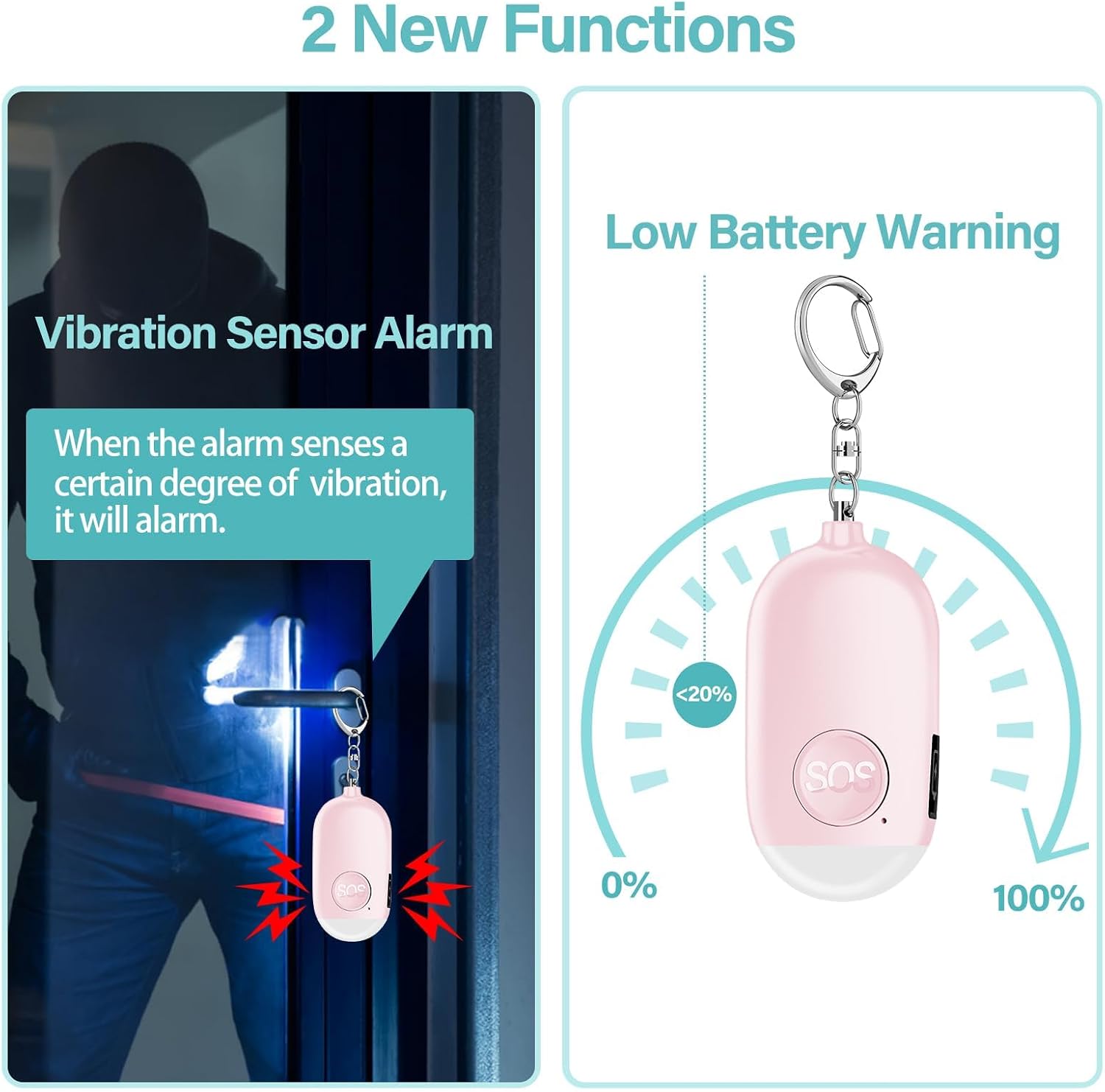 Hion Personal Safety Alarm for Women, Rechargeable 130dB Self Defense Alarm Keychain with LED Flashlight, Emergency Safe Sound Security for Children Elderly College Girls Men, Pink